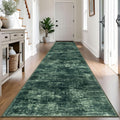 IOHOUZE Abstract Runner Rug 3x14 Ft Washable Runners for Hallways, Non Slip Kitchen Runner Printed Faux Wool Entryway Runner Indoor, Modern Abstract Floor Carpet for Hall Stair, Dark Green