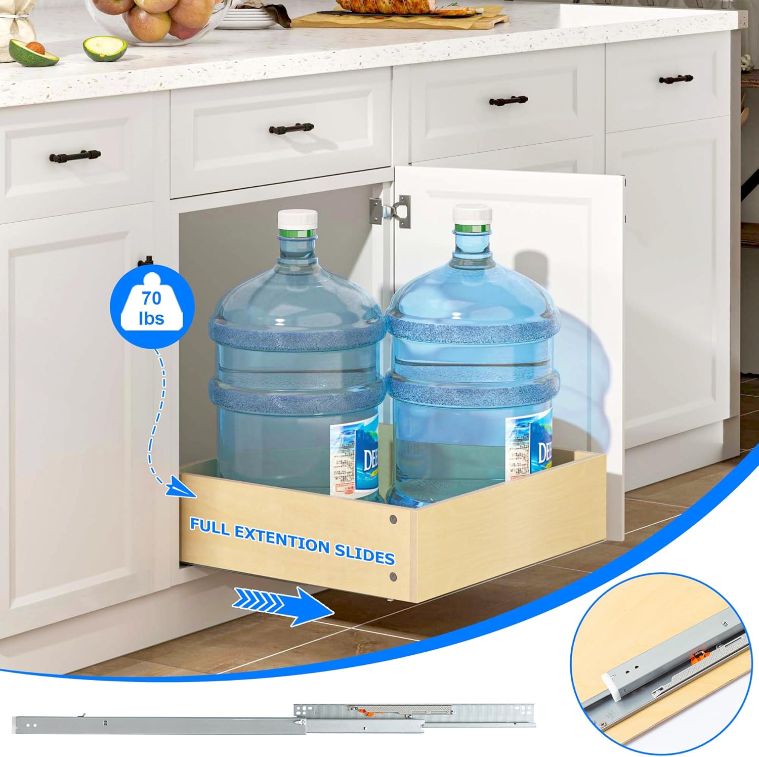 WelFurGeer Soft Close Pull Out Drawers for Cabinets, 20" W x 22" D Pull Out Cabinet Organizer, Bottom Mount Cabinet Roll Out Drawers, Durable Pullout Drawer for Home & Kitchen Organization