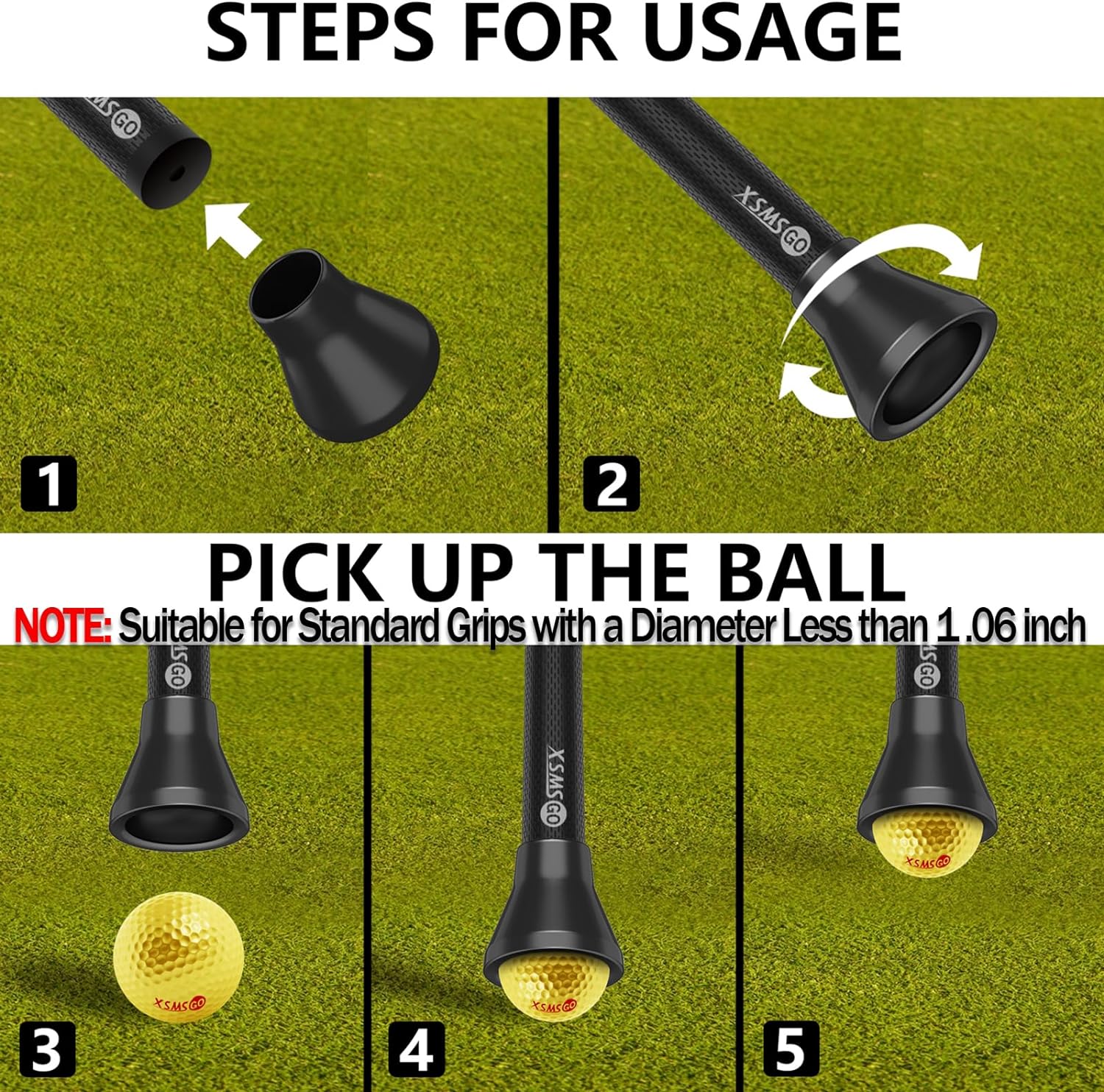 4pcs Golf Ball Retriever,Quick-Install Golf Ball Picker Upper Tool,Durable Golf Ball Grabber for Putter and Swing Handle Golf Accessories (Suction Cup)