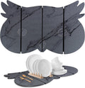 Large Stone Dish Drying Mat for Kitchen Counter,24"(L)×16"(W) Quick Dry Absorbent Diatomaceous Earth Dish Drying Mats,Owl Shape Design Drying Pads for Cups Dishes Bottles (DarkGray)