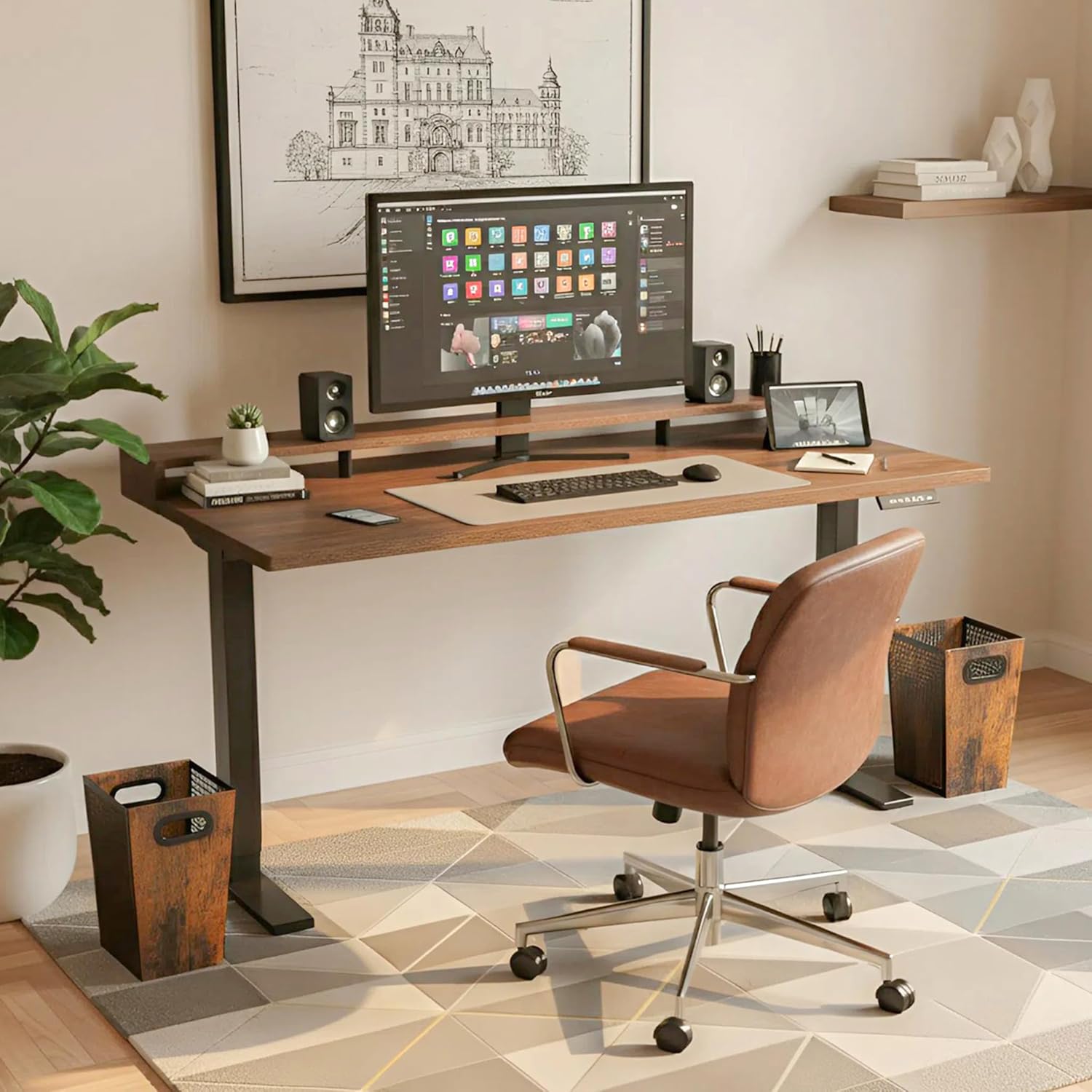 Piskyet Rustic Office Trash Can for Near Desk,7 Gallon Unique Wood Bedroom Garbage Can,Vintage Wastebasket with Handle, Decorative Trash Can for Home Office,2pack 12.2"L x 9.6"W x 14.9"H,Rustic Brown