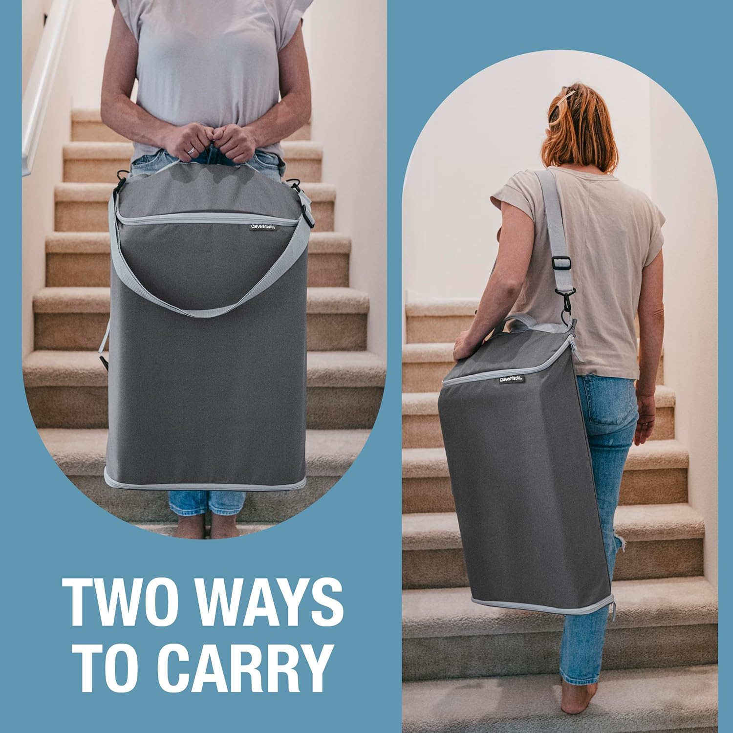 CleverMade Convertible Laundry Hamper Bag - Ocean Dark Charcoal holds 21.5L / 20 lbs 1 Compartment - Storage with Handles for Home Organization