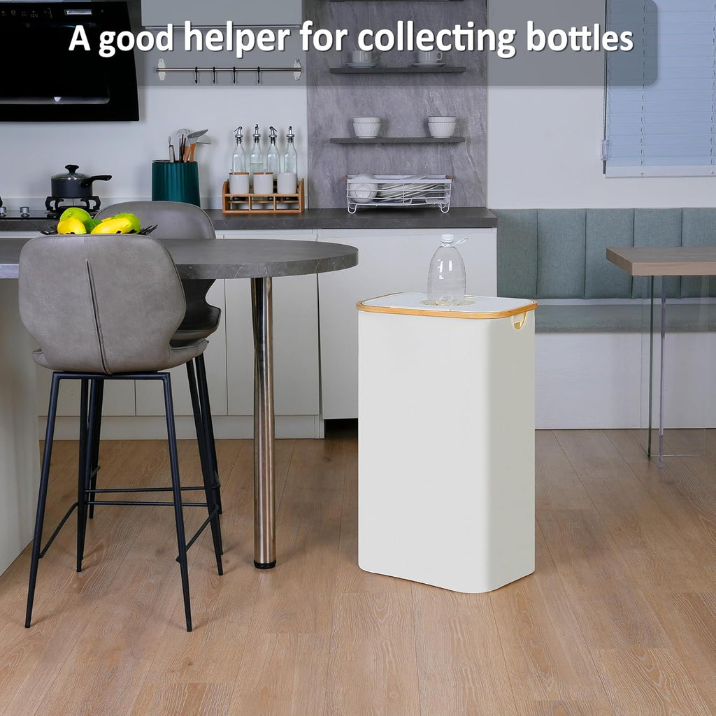 29 Gallons Recycling Bins for Kitchen, Indoor Recycle Bins with Lid, 110L Large Recycle bin with 2 Removeable Reusable Inner Bags, for Bottles Cans Glass Plastice Cartons(Beige)