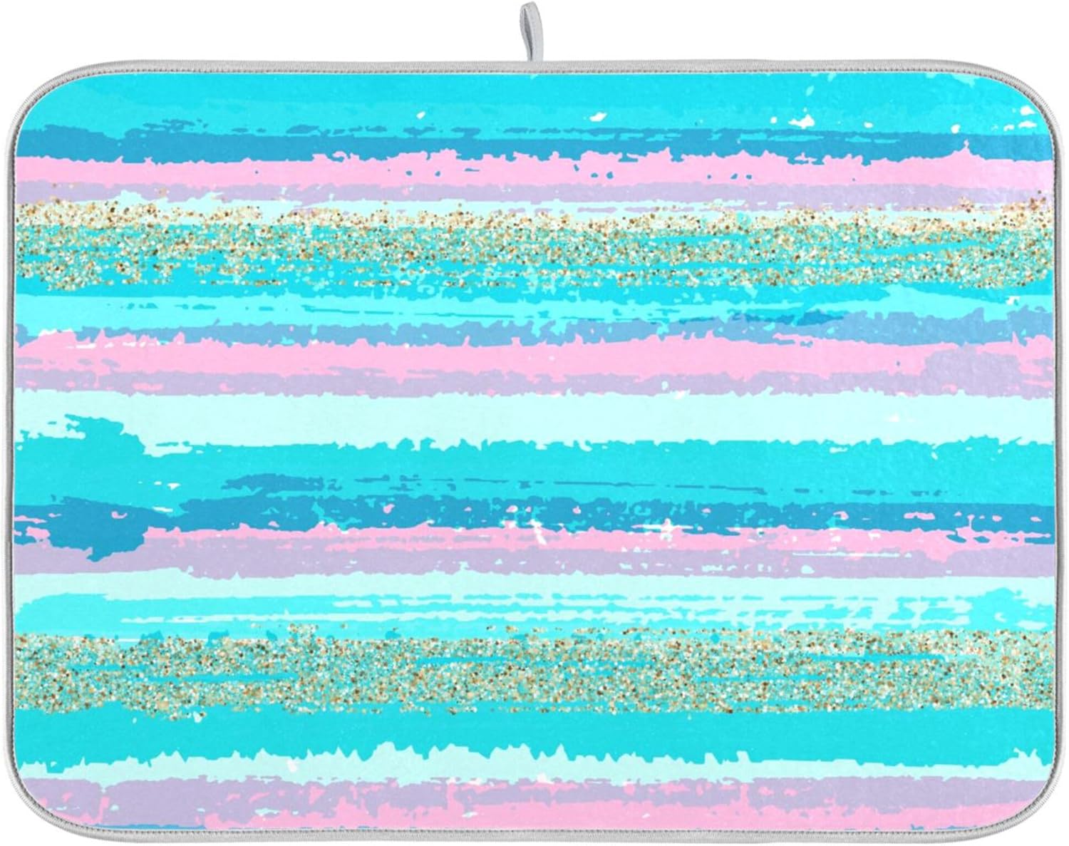 Turquoise Stripe Dish Drying Mat for Kitchen Countertop 16x18 Rectangle Teal Aqua Small Drying Mat Reusable Quick Dry Dish Sink Absorbent Mats Dishwasher Easy Clean Decorative Home Decor Essentials