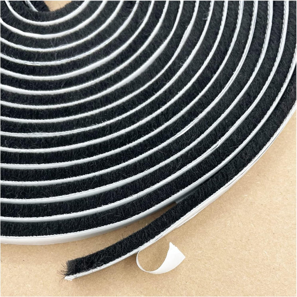 Window Weather Stripping Brush for Sliding Door Frame, Pile Self Adhesive Weather Strip Seal Strip Sealer Soundproofing (65ft x11/32 Backing x 3/16 Brush inch, Black)