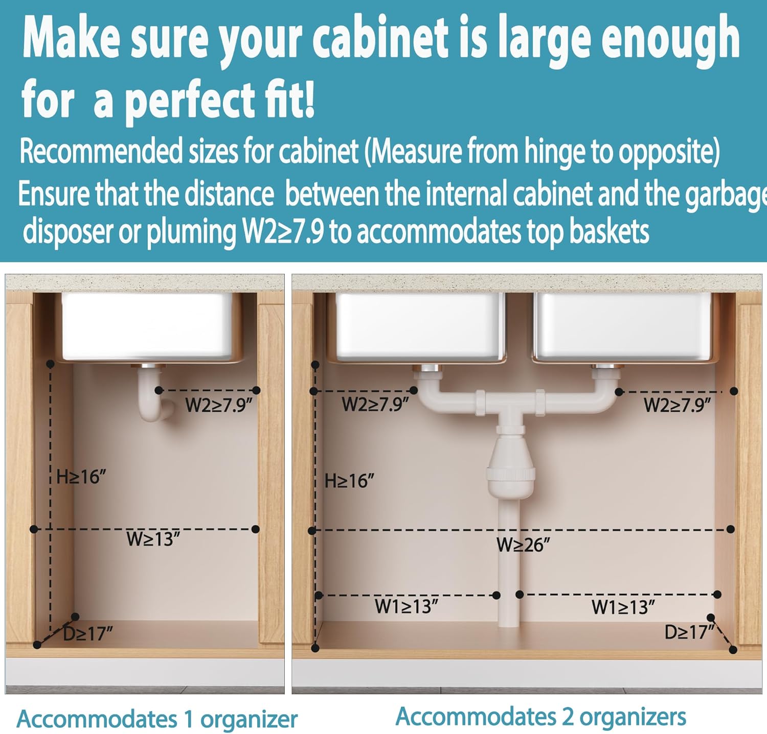 Under Sink Organizer 2 pack, 2 Tier Slide Out Under Sink Organizers And Storage, Height Adjustable Pull Out Cabinet Drawers, Kithcen Bathroom Metal Storage Caddy Shelf, White