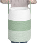 CLHMILY&Z 40L Laundry Basket Round Storage Rope Basket - 13x18 Inches - Green Hamper in Bedreoom and Cute Storage Bin for Blankets, Toys, and Nursery Essentials