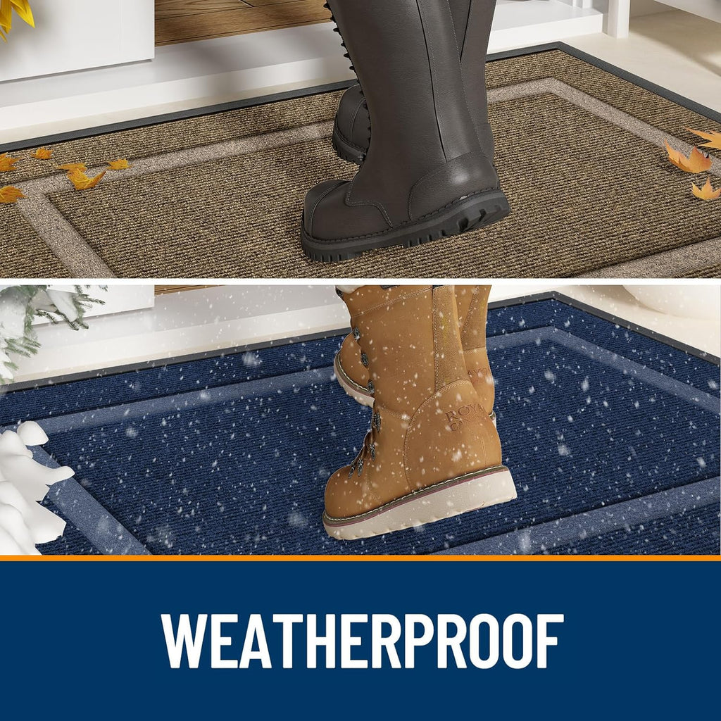 OLANLY Front Door Mat Indoor Outdoor Entrance, Waterproof All-Season, All-Weather Doormat, Sturdy Natural Rubber, Fade Resistant, Low Profile, Easy Clean Patio Porch Entryway Mat, 59x20, Light Grey