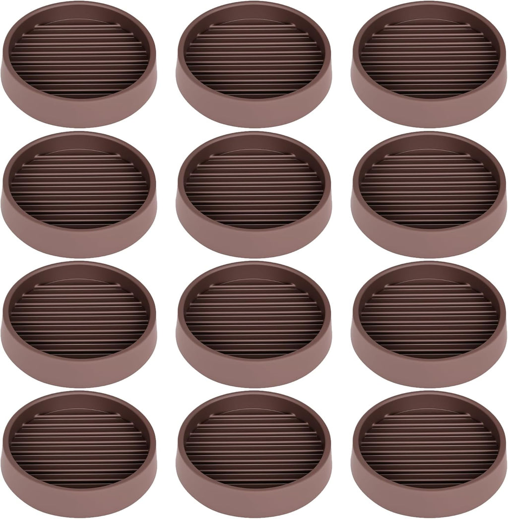 Non Slip Furniture Pads, 2.5” Round Rubber Caster Cups, 12 Pcs Furniture Coasters, Anti-Slip Gripper, Anti Slide Furnitures Feet Floor Protectors for Bed Couch Stoppers - Brown