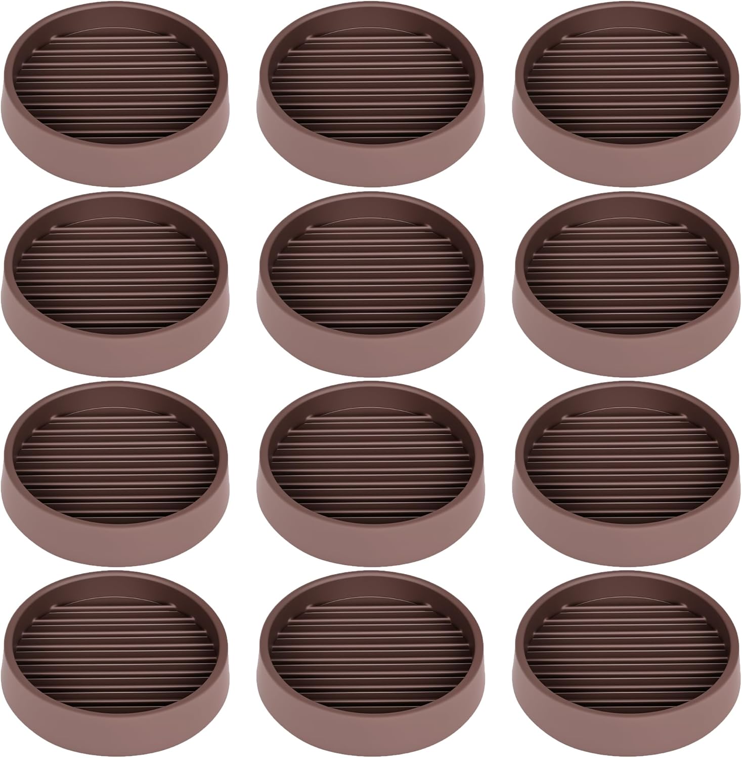 Non Slip Furniture Pads, 2.5” Round Rubber Caster Cups, 12 Pcs Furniture Coasters, Anti-Slip Gripper, Anti Slide Furnitures Feet Floor Protectors for Bed Couch Stoppers - Brown