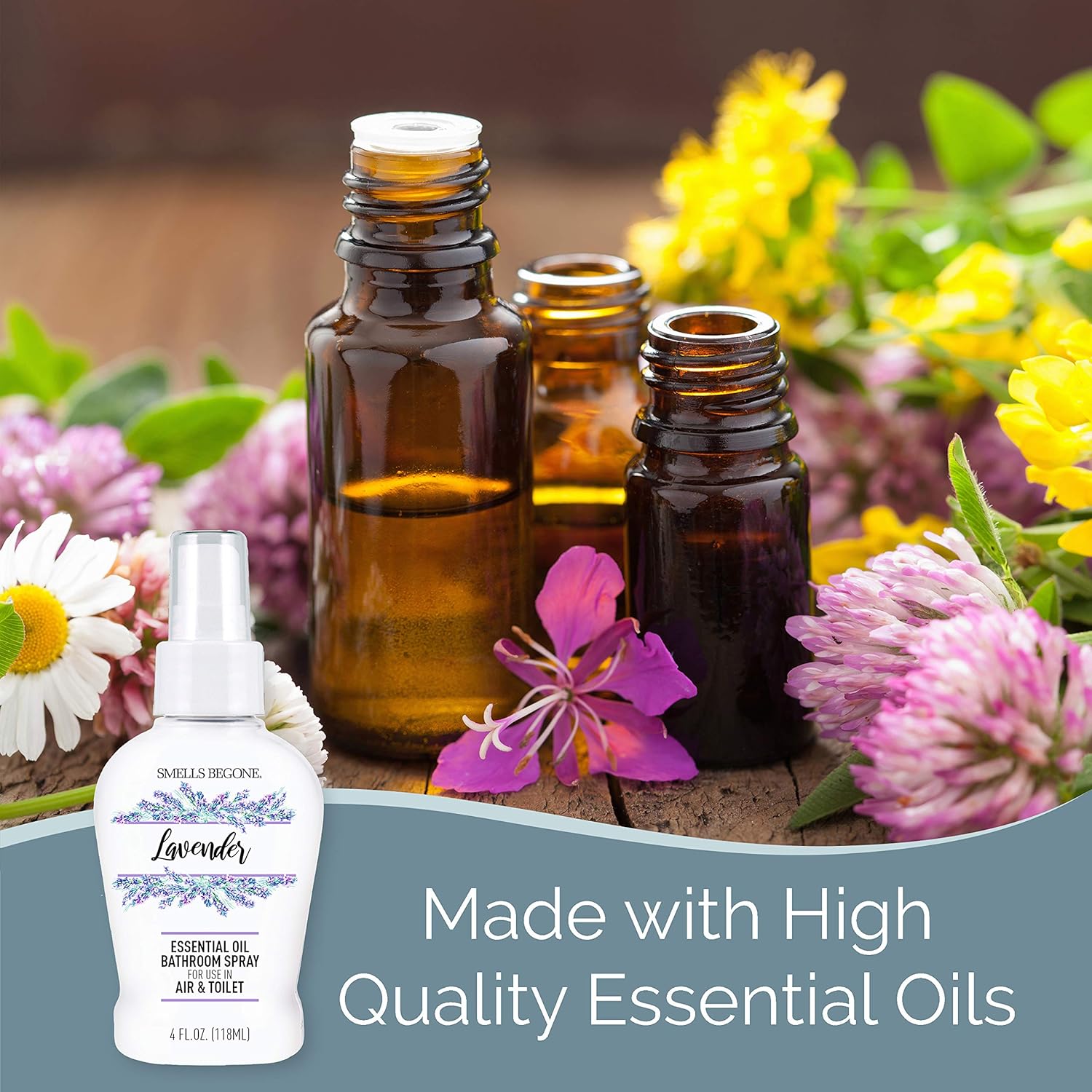 SMELLS BEGONE 4 oz Essential Oil Air Freshener Bathroom Spray - Eliminates Bathroom & Toilet Odors - Made with Essential Oils - Lavender Scent