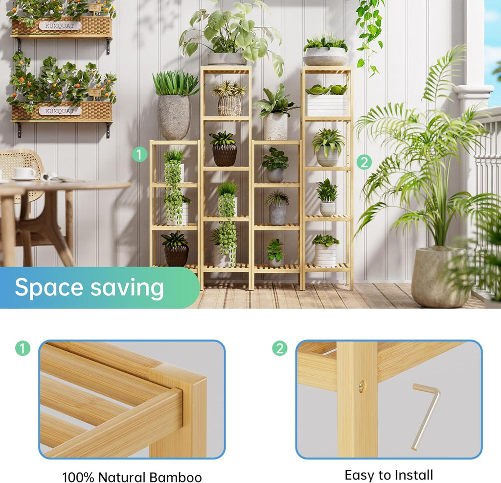 SMIBUY Bathroom Storage Shelf, 4-Tier Bamboo Rack Organizer, Multifunctional Shelving Unit for Living Room Bedroom Kitchen (Natural)