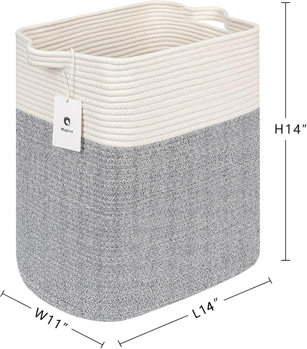 Storage Baskets for Clothes Fabric Cotton Rope Storage Basket with Handles, Decorative Woven Basket for Living Room,Closet Organizer Blankets, and 2bags (Silver Gray, L14×W11×H14)