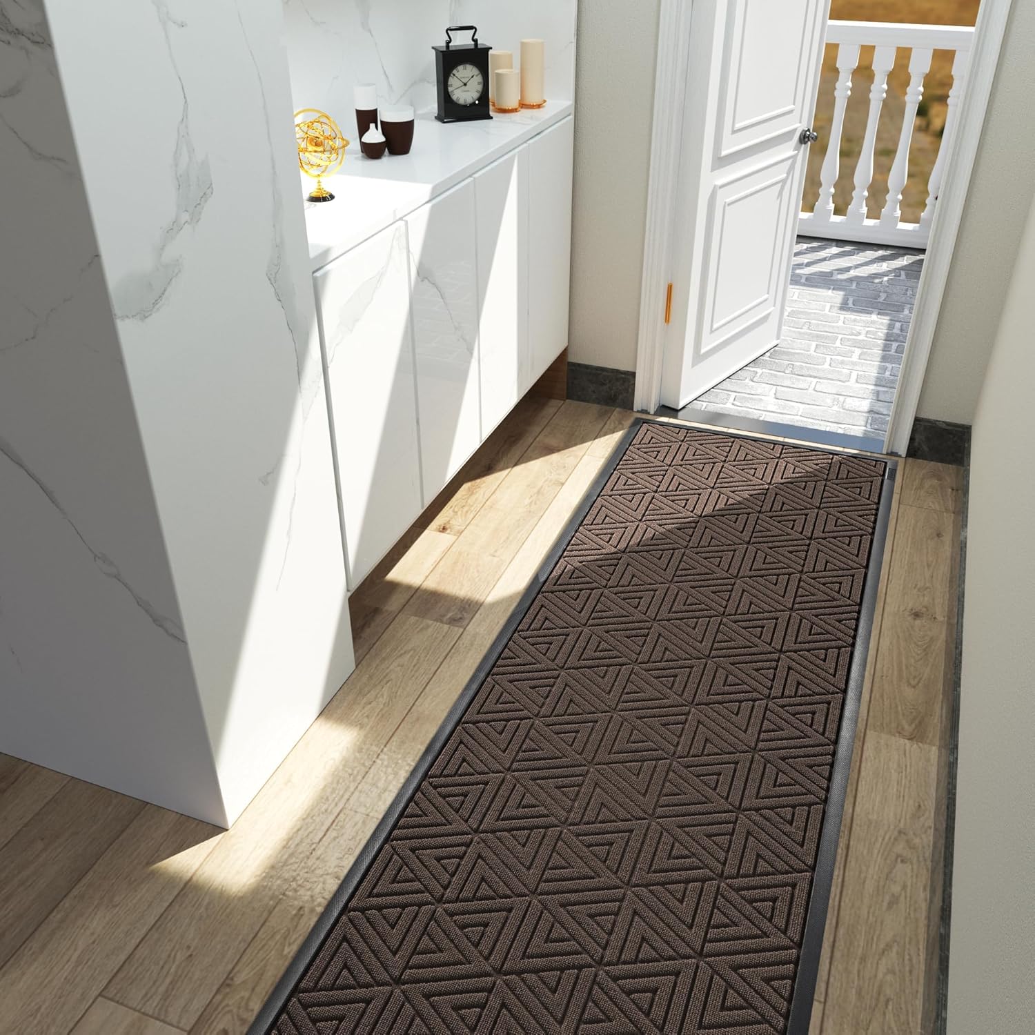 Yimobra Front Door Mat Outside Entrance 72 x 24, Waterproof and Washable Outdoor Mat, Non Slip Rubber Backing, Heavy Duty Welcome Matt for Home Entry Floor Porch Garage Office, Low Profile, Brown