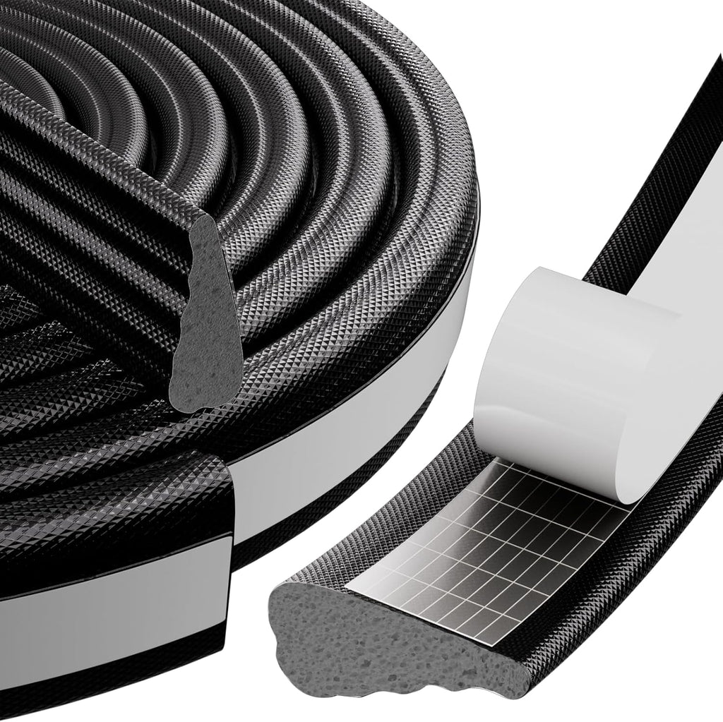 118" Wedge Weather Stripping Door Seal Strip for Door Frame & Window,Self Adhesive Window Insulation Draft Stopper Seal for Winter,Gray Foam Door Gap Filler for Soundproofing Light Blocker,Black