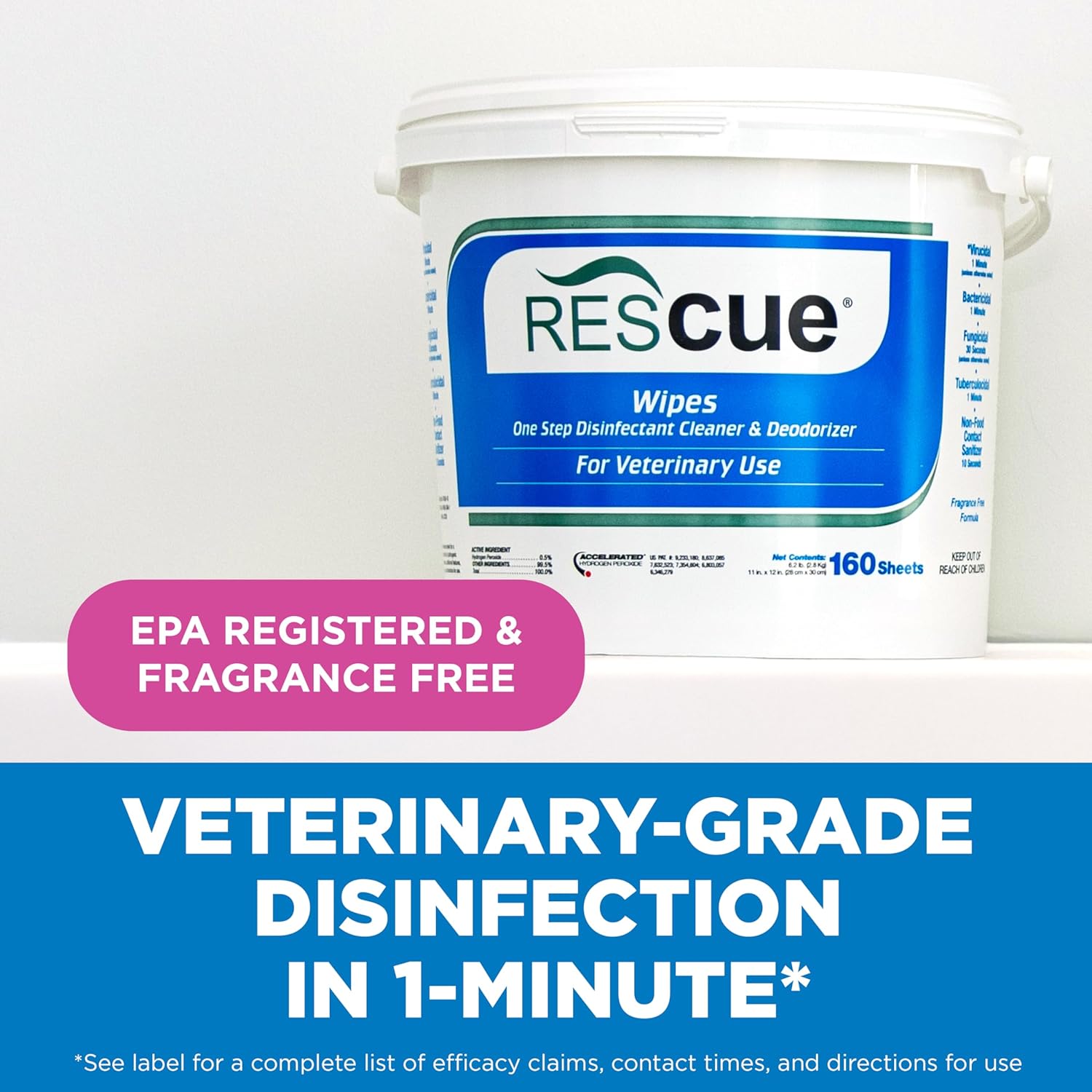 REScue One-Step Disinfectant Cleaner & Deodorizer Wipes for Vet Use – Cleaner for Kennels, Litter Boxes, Vet Offices, Pet Grooming Surfaces – Extra Large, 160-Count Wipes Bucket (4 Pack)