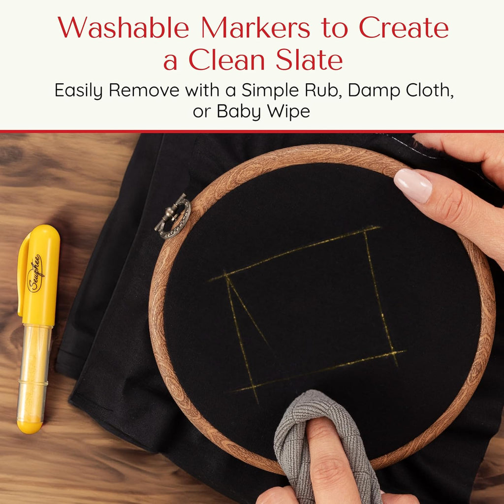 Fabric Markers for Sewing – Ergonomic Tailors Chalk Pen with Improved Dosing Wheel for Sharp Lines - Washable Sewing Chalk Marking Pens that are Compatible with Most Fabrics - Yellow 1 Pack