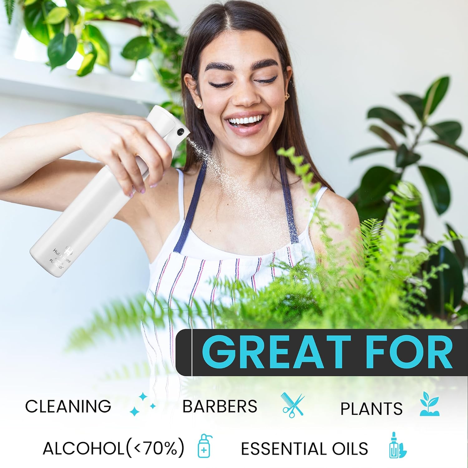 Hula Home Spray Bottle for Hair (10.1oz/300ml) - Powered by Flairosol® Spray Technology - Continuous Ultra Fine Mist Sprayer – For Hairstyling, Cleaning, Salons, Plants, Essential Oil - All White