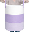 CLHMILY&Z 100L Laundry Basket Round Storage Rope Basket - 18.1x24 Inches - Lavender Hamper in Bedreoom and Cute Storage Bin for Blankets, Toys, and Nursery Essentials
