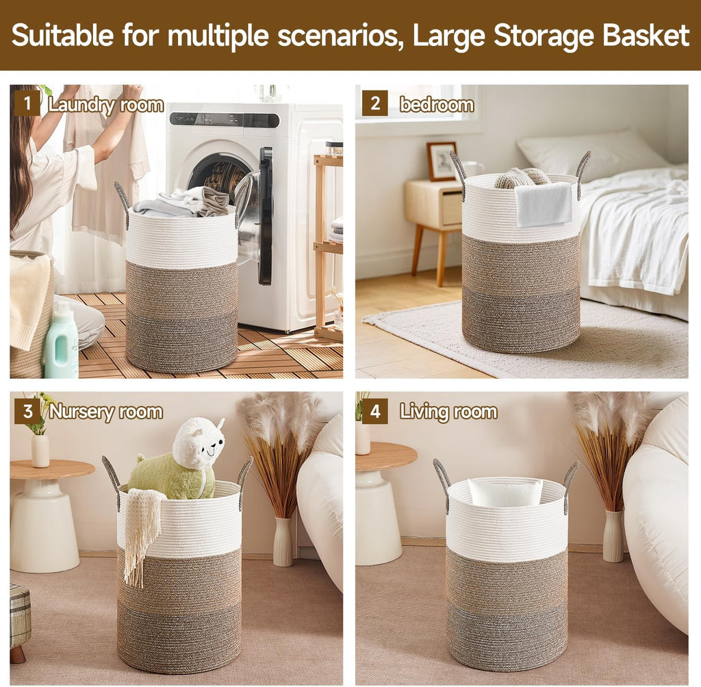 CLHMILY&Z 80L Laundry Basket Round Storage Rope Basket - 16.5x22.5 Inches - Laundry Hamper in Bedreoom and Mutil Storage Bin for Blankets, Toys, and Nursery Essentials