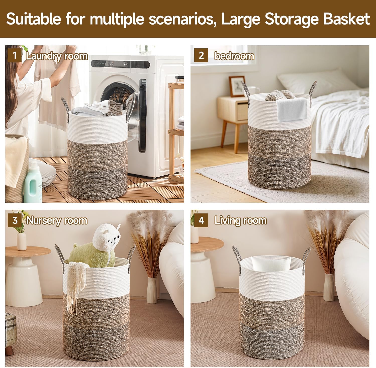 CLHMILY&Z 80L Laundry Basket Round Storage Rope Basket - 16.5x22.5 Inches - Laundry Hamper in Bedreoom and Mutil Storage Bin for Blankets, Toys, and Nursery Essentials
