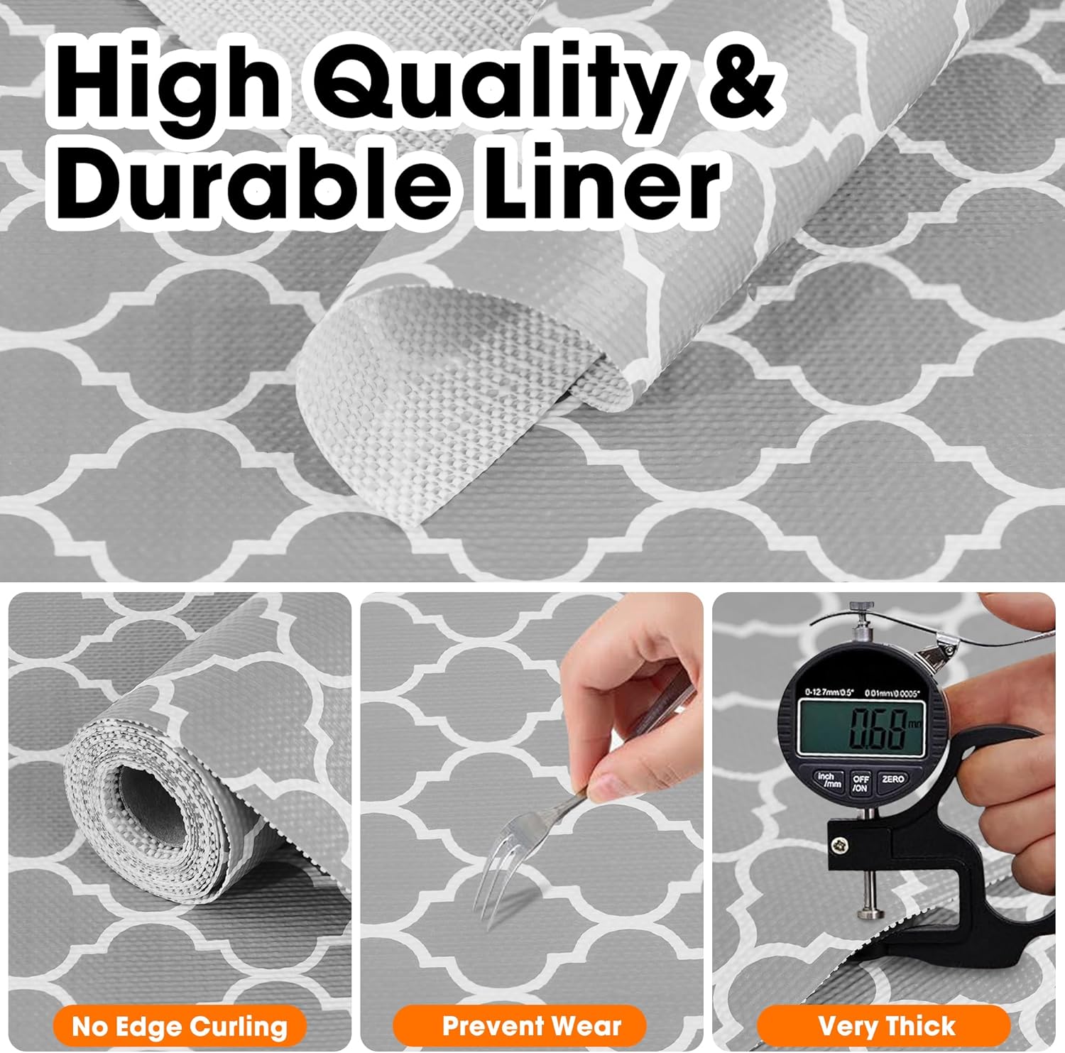 Shelf Liner for Kitchen Cabinets Non-Adhesive 12in X 10FT Cabinet Liners for Shelves Waterproof Thick Strong Grip Non Slip Drawer Liner Contact Paper for Cupboard Easy to Clean,Gray Lantern