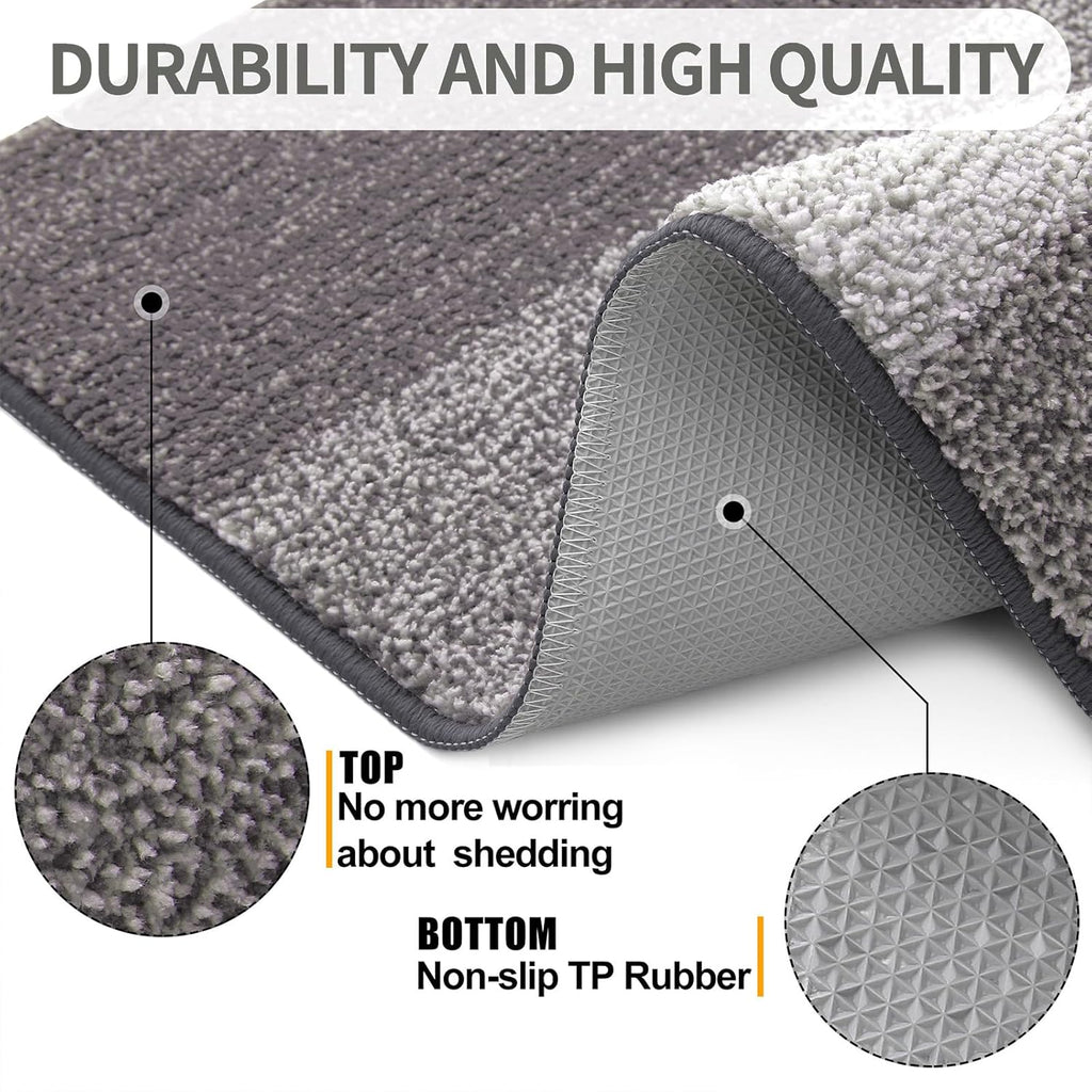 Kitinjoy Indoor Outdoor Door Mat, 59x20 Non-Slip Absorbent Dirt Trapper, Low-Profile Washable Inside Entrance Front Floor Mat, Sturdy Soft Entry Doormats for Entryway, Light Grey