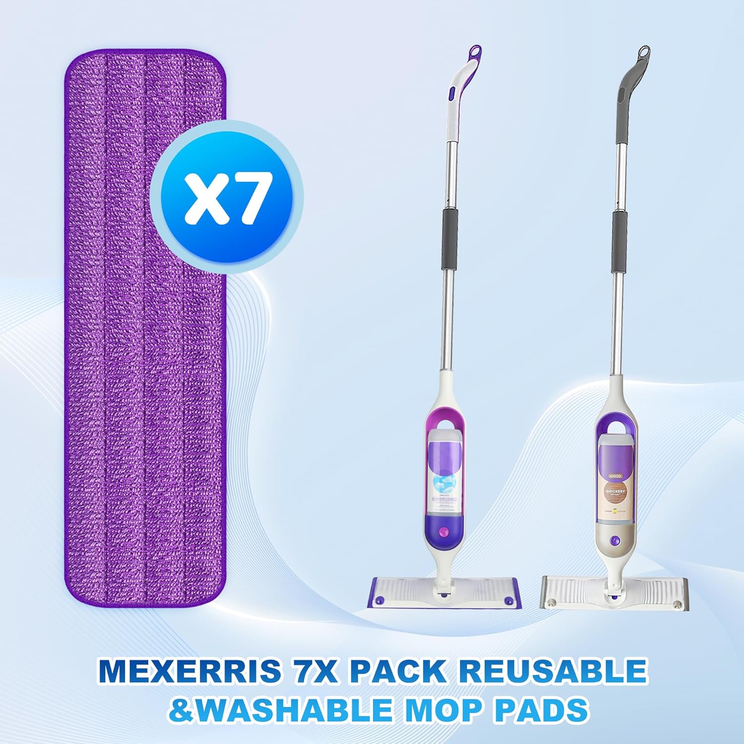7 Count Reusable Microfiber Mop Pads for Swiffer PowerMop - MEXERRIS Microfiber Wet Pads Refills PowerMop Pads Machine Washable Hard Wood Floor Mop Pads Replacement for 13''-15'' Spray Wet Mops