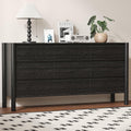 Dresser for Bedroom with 9 Drawers,63" Wide Black Dresser with 4 Solid Wood Legs, Wooden TV Stand,Closet Clothes Organizer for Bedroom, Hallway