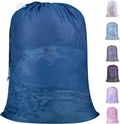 Polecasa Diamond Mesh Laundry Bags, 24 x 36 inches Heavy Duty Mesh Laundry Bag with ID Tag and Drawstring Closure, Large Laundry Hamper Liner, Washable Laundry Bag for Travel, Sports, Dorms (Blue)
