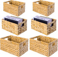 Set of 6 Wicker Storage Basket, Water Hyacinth Storage Baskets, Wicker Storage Baskets for Shelves (Combo 2 Sets SML)