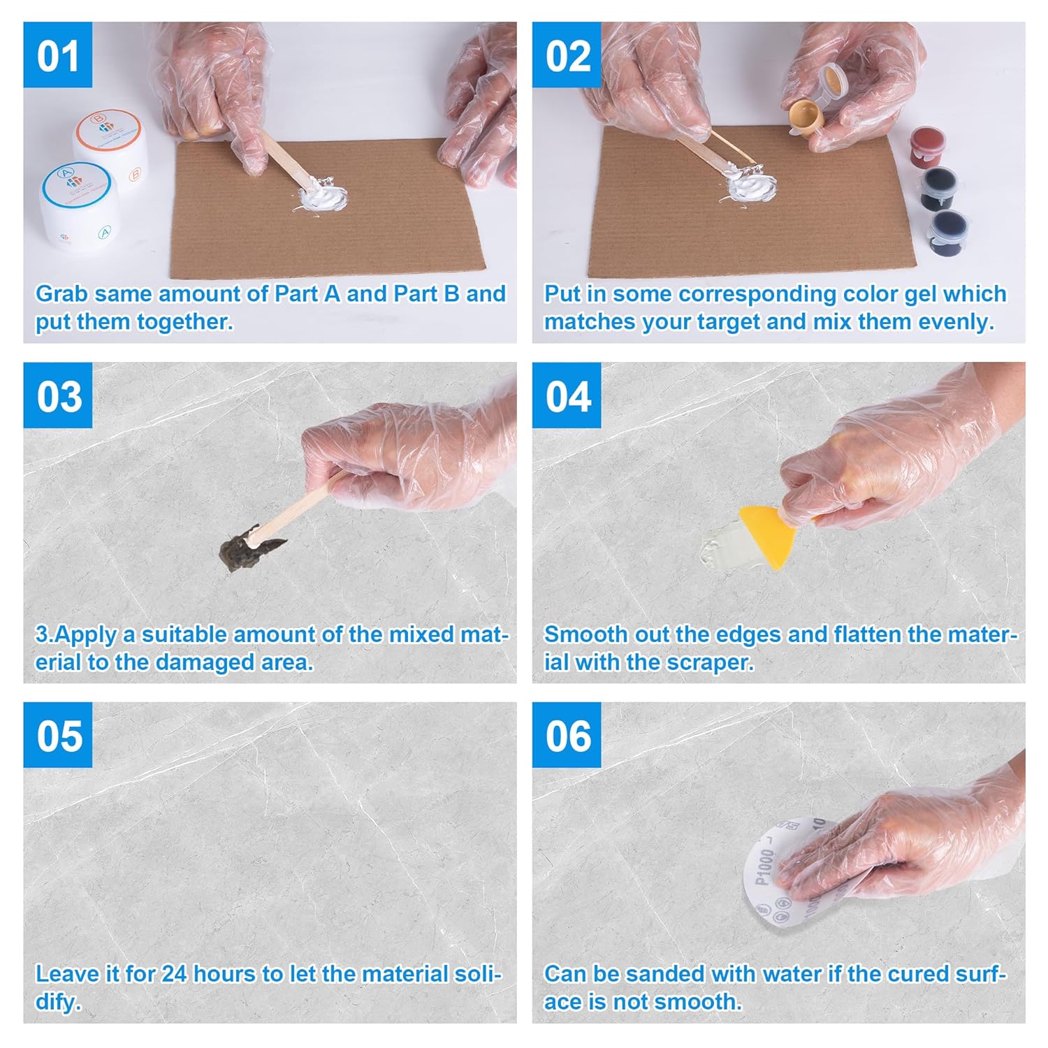 Marble and Granite Repair kit, Quartz Countertop Repair Kit for Chip Dents Cracks Holes Scratchs, Premium Marble Granite Quartz Laminate Formica Travertine Corian Stone Epoxy Filler