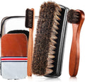 6 Pcs Horsehair Shine Shoes Brush Kit Polish Dauber Applicators Cleaning Leather Shoes Boots Care Brushes Suede Cleaner Brush with Microfiber Shoe Gloves(6 Pcs Style E)