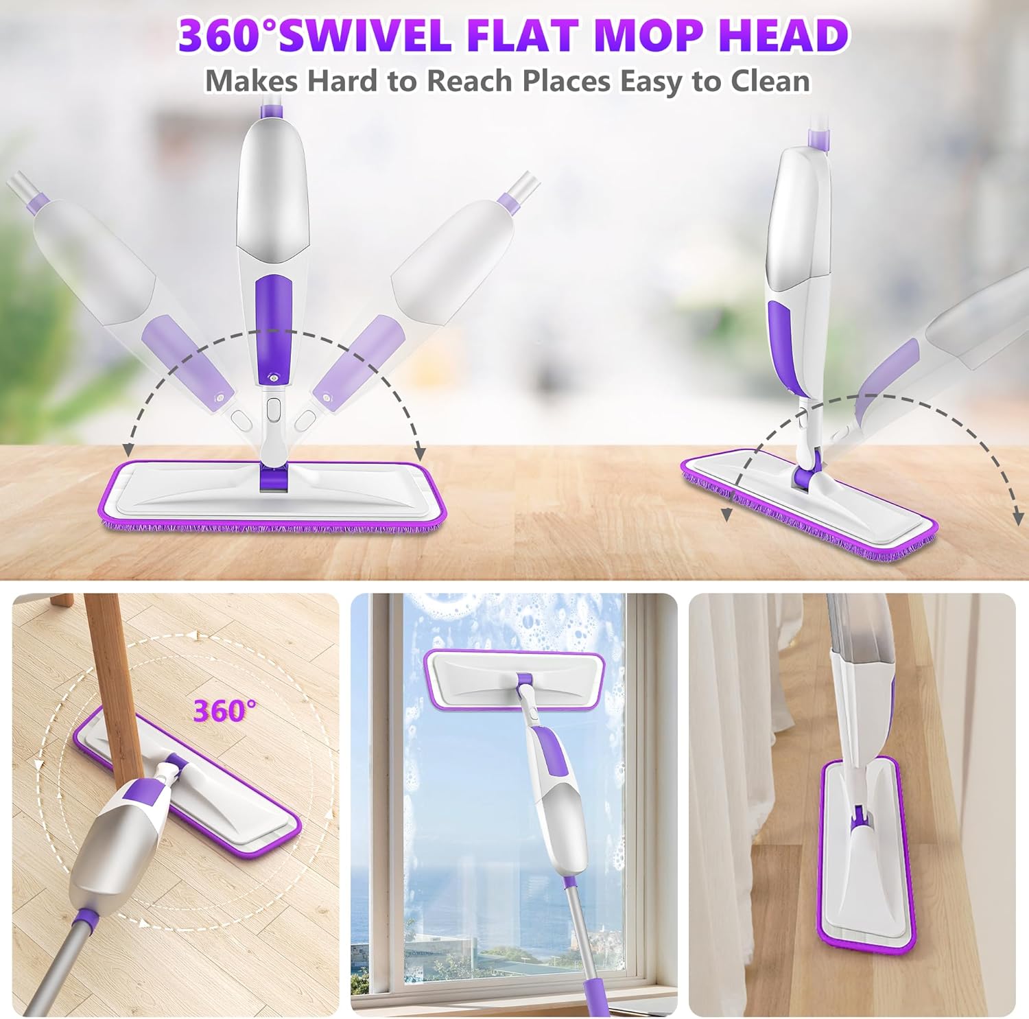 Microfiber Spray Mops for Floor Cleaning - SEVENMAX Dry Wet Floor Mop with Sprayer 3 Washable Pads fit Swiffer Powermop for Hardwood Laminate Tile Wood Vinyl Ceramic Home Kitchen Cleaning