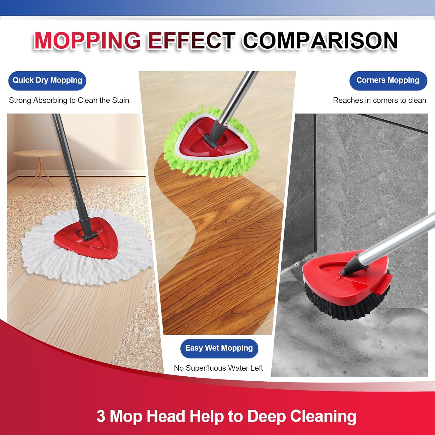 Upgraded Scrub Brush Compatible with O-Cedar EasyWring 1 System 7 Pack Triangle Mop Reusable Mop Pads Mop Head Mop Replacement Set with Base for Deep Clean White and Green