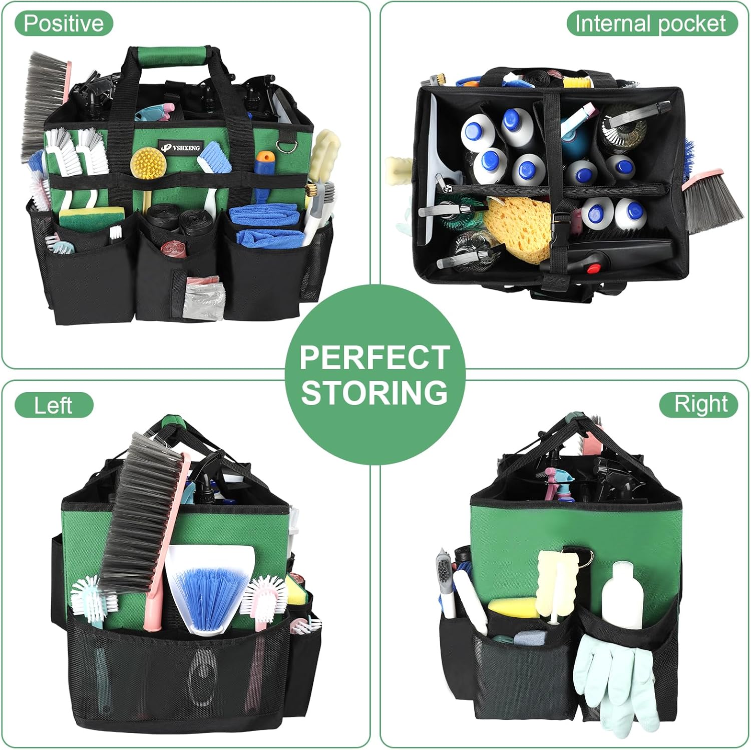 Large Rolling Cleaning Caddy Bag with Wheels, Cleaning Bag with Detachable Trolley, Cleaning Bags on Wheels for Housekeepers, Cleaning Cart Supplies Organizer for Home, Car, Picnic (Green)
