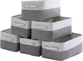 TheWarmHome Small Storage Baskets for Organizing,Storage Baskets for Shelves,Small Fabric Storage Bins W/Handles For Closet Nursery Toy Decorative Foldable (White&Grey, 11.8L*7.9W*5.2H-6 Pack)