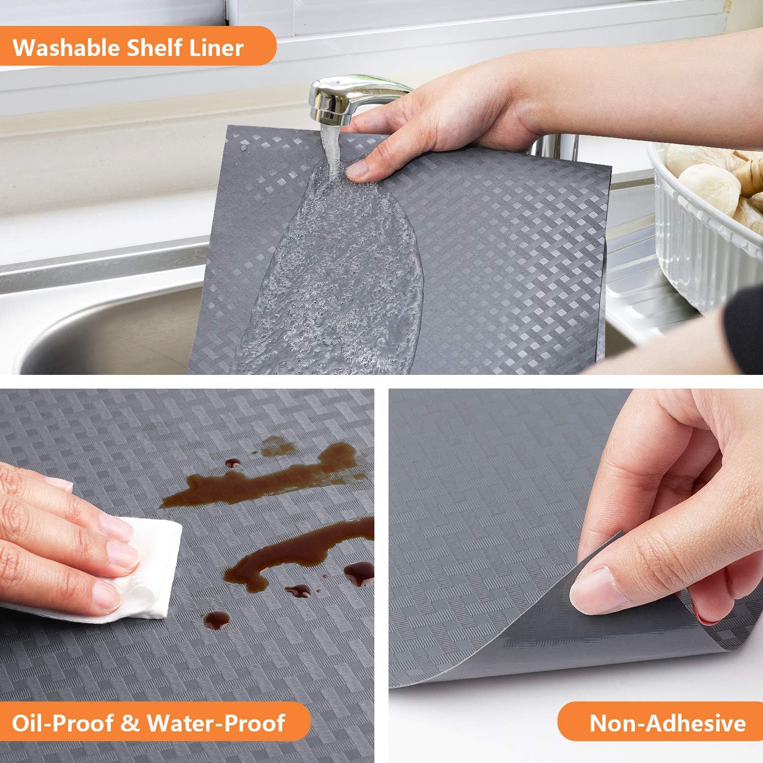 Shelf Liners for Kitchen Cabinets Refrigerator Liners Waterproof & Oil-Proof Kitchen Cupboard Liner Durable Plastic Drawer Mats EVA Material Non Adhesive Fridge Liner for Shelves