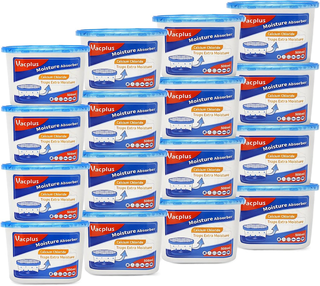 Vacplus Moisture Absorbers 16 Pack, 10.5 Oz, Humidity Absorber Boxes Attracts Extra Moisture from Your Bathroom, Closet, Kitchen, Dehumidifier for Closet (Fragrance Free), Blue