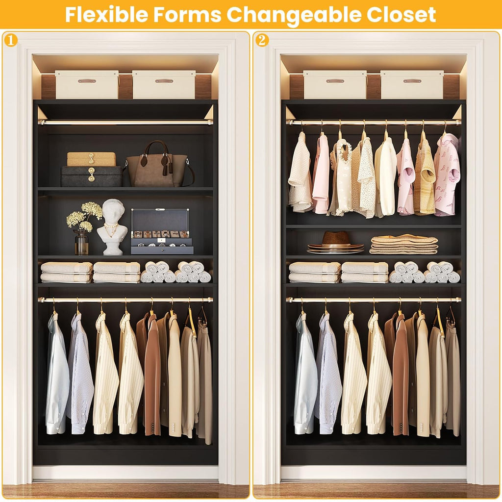 Unikito 3FT Freestanding Closet System with 2 Hanging Rods & Adjustable Shelve, 36'' Wood Closet Organizer System, Clothes Garment Rack, Sturdy Walk-in Closet Tower, Easy Assembly, Hold 800LBS, Black