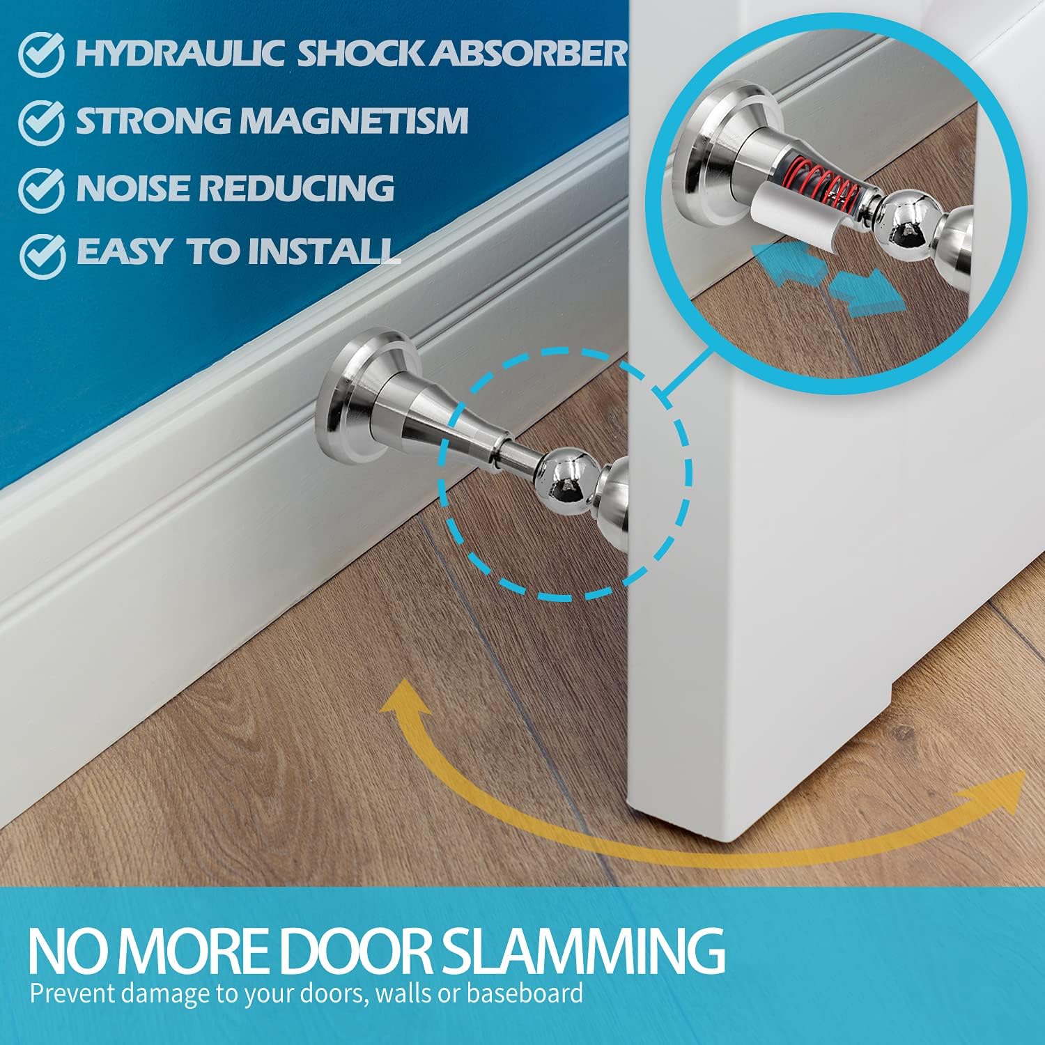 Neoera Magnetic Door Stopper, Updated Hydraulic Shock Absorbent Technology, Soft-Catch Magnetic Hold, Premium 304 Stainless Steel, Anti-Rust, Heavy Duty for Various Door Types, Wall Mount 6Pack