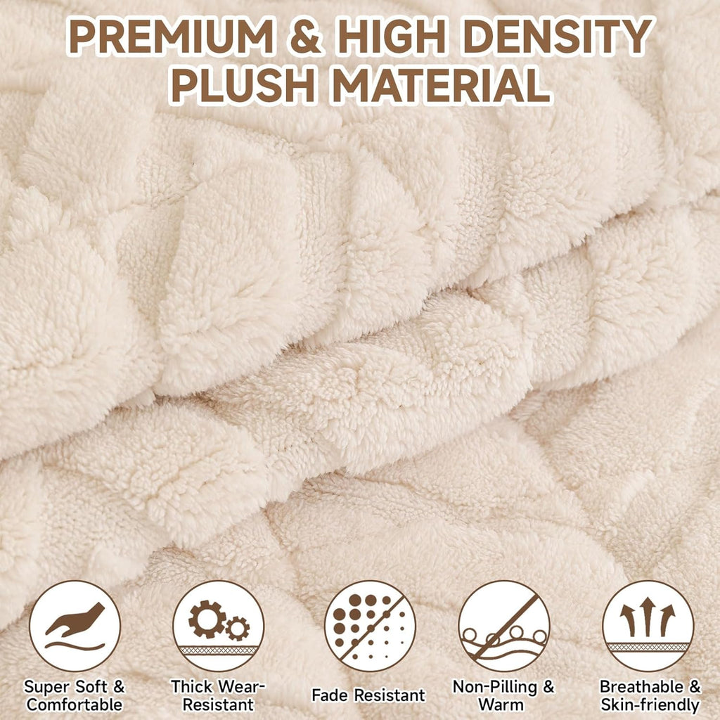 OTOB Pet Couch Covers for 3 Cushion Couch Sofa, Washable & Non Slip Fuzzy Plush Sofa Cushion Covers, All Seasons Geometric Jacquard Modern Soft Dog Bed Mat Slipcovers Protector (White, 27.6"x70.9")