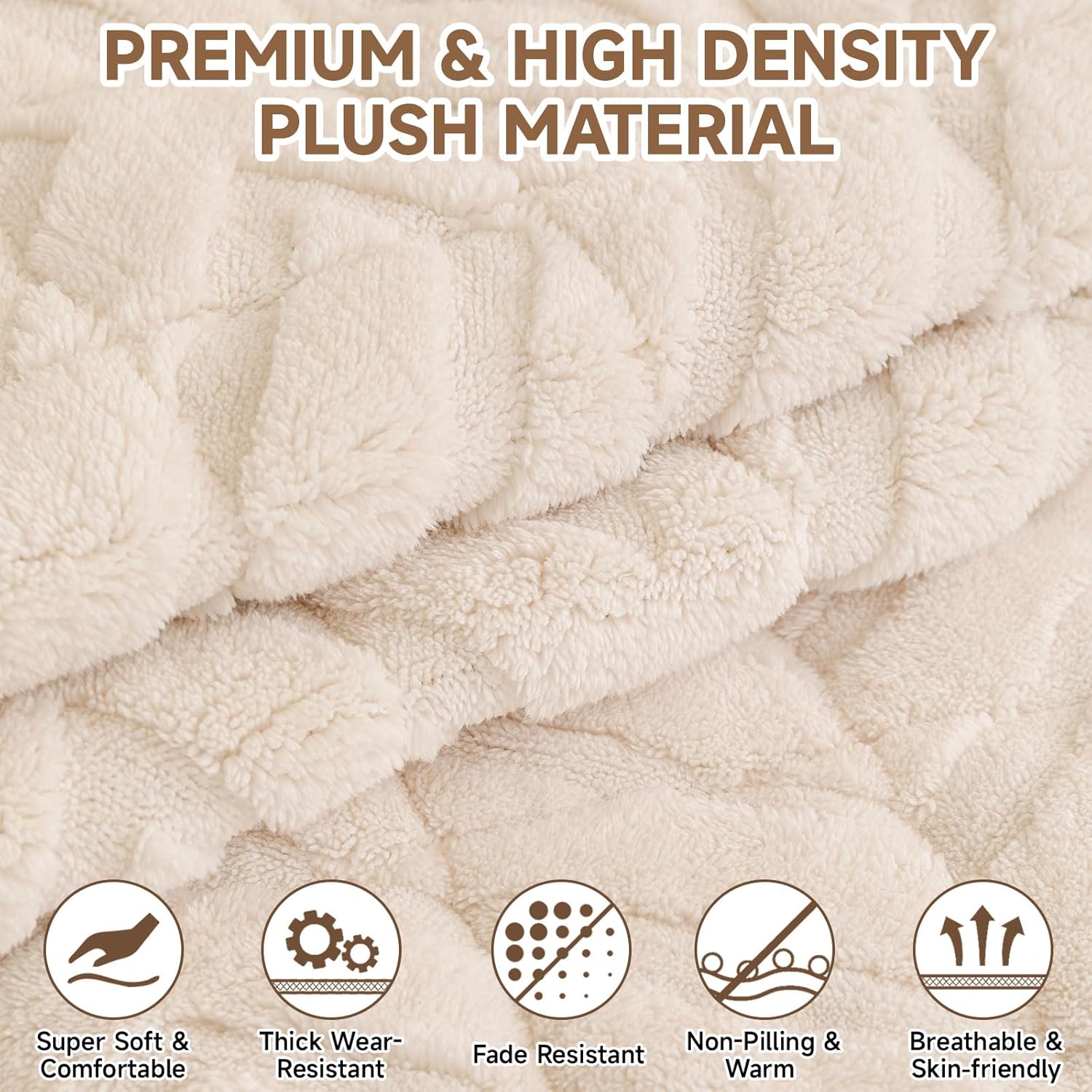 OTOB Pet Couch Covers for 3 Cushion Couch Sofa, Washable & Non Slip Fuzzy Plush Sofa Cushion Covers, All Seasons Geometric Jacquard Modern Soft Dog Bed Mat Slipcovers Protector (White, 27.6"x70.9")