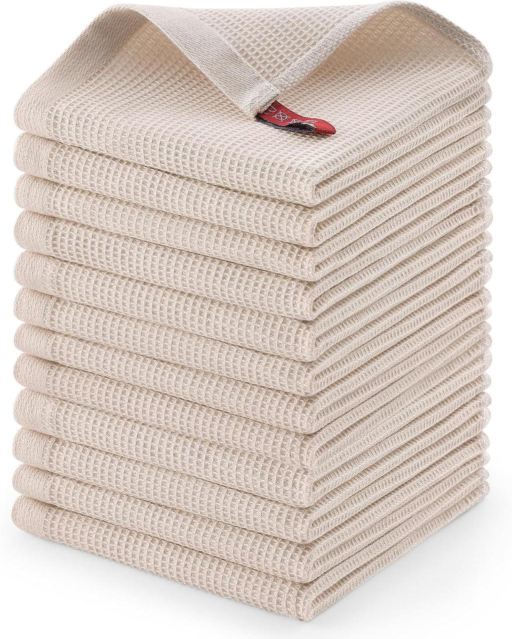 Homaxy 100% Cotton Waffle Weave Dish Cloths - 12 Pack Soft and Absorbent Dish Towels - 12 x 12 Inches Quick Dry Dish Rags - Beige