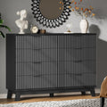 Fluted Dresser with 8 Drawers, 54" Wide Modern Chest of Drawers with Metal Handle, Wooden Dresser TV Stand, Wood Closet Clothes Storage Organizer for Bedroom, Living Room, Hallway, Solid Black