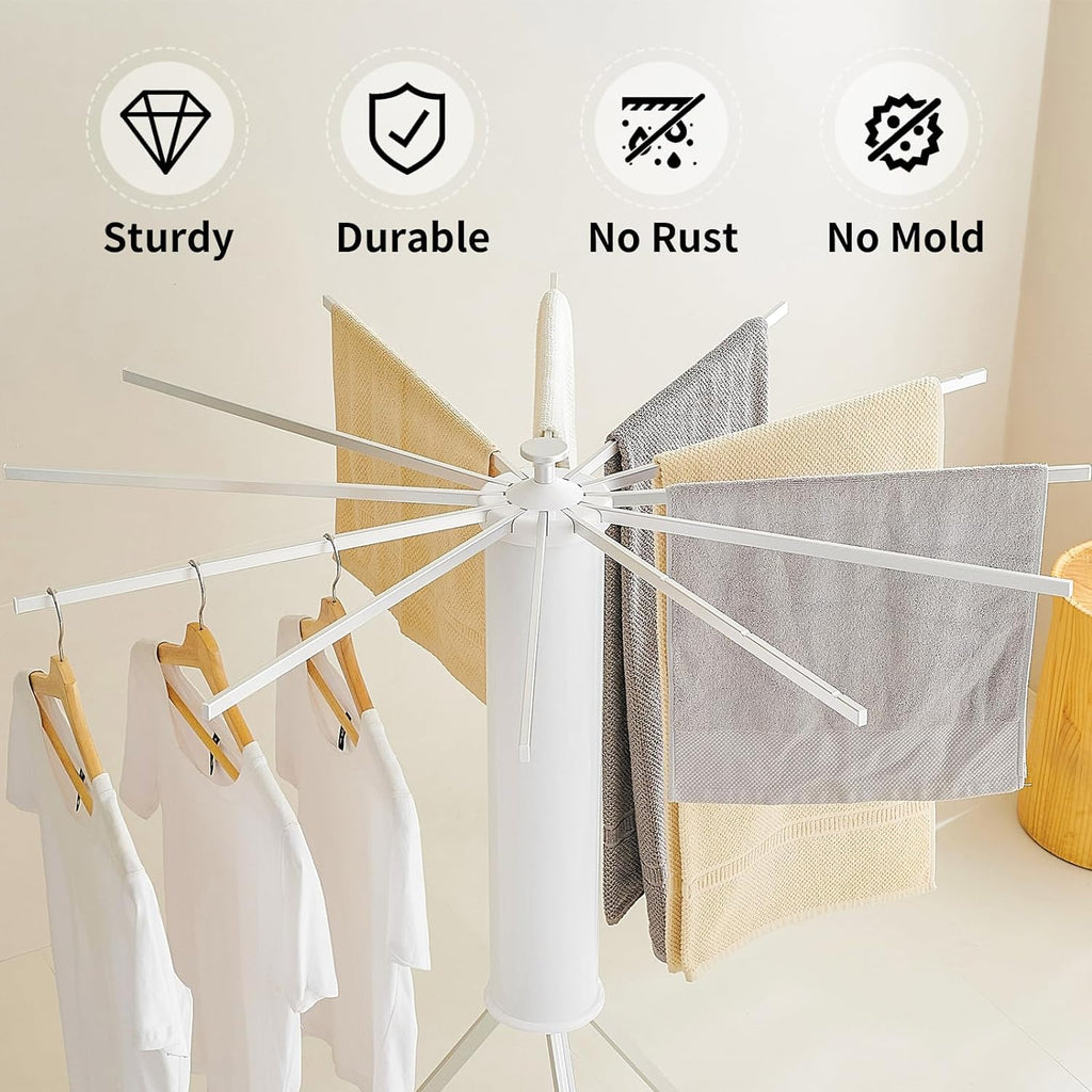 JOOM Tripod Clothes Drying Rack, Garment Rack Portable and Foldable Space Saving Laundry Drying Rack - Drying Rack Clothing Floor Folding Balcony Bedroom Household Aluminum