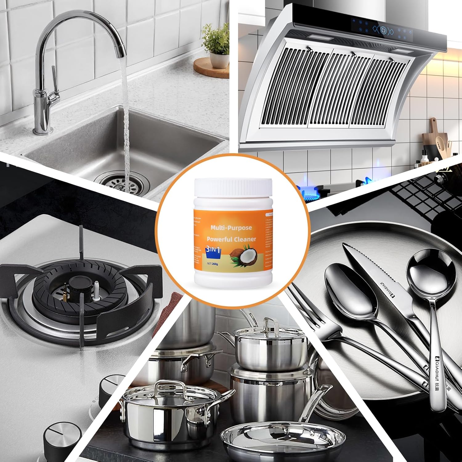 Multi-Purpose Powerful Cleaner for Kitchen,Heavy Kitchen Duty Degreaser,3 In 1 Stainless Coconut Oil Cleaning Paste,All-Purpose Cleaner Removes Stains
