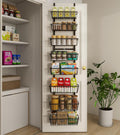 12 Inch Wide Narrow Over The Door Pantry Organizer, Pantry Organization and Storage, Black 8-Tier Metal Hanging Deep Basket Wall Spice Rack Seasoning Shelves, Home & Kitchen Essentials