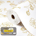 Shelf Liners for Kitchen Cabinets 12in x 39.37FT Non Adhesive Drawer Liner Gold Floral Thickened Shelf Liner Paper Strong Non-Slip Easy to Clean for Tool Box Refrigerator with Knife and Tape Measure
