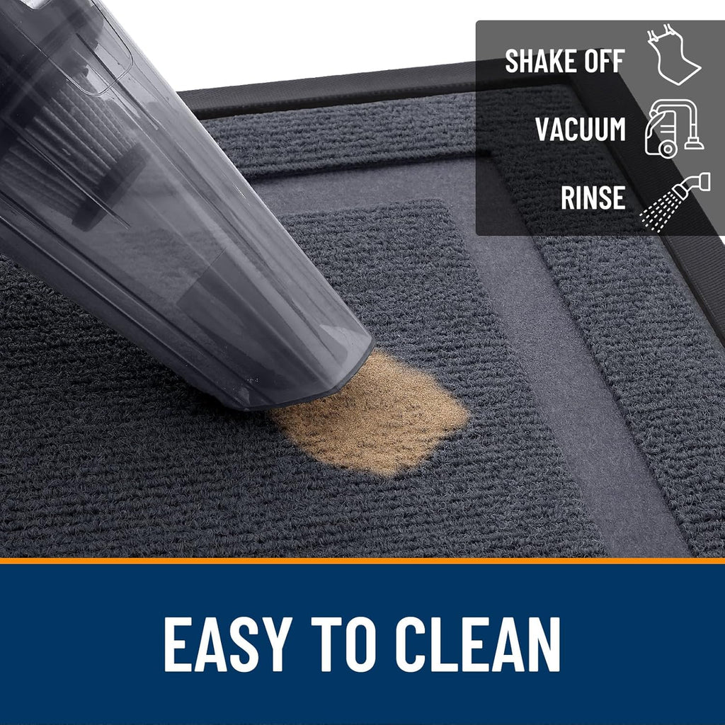 OLANLY Front Door Mat Indoor Outdoor Entrance, Waterproof All-Season, All-Weather Doormat, Sturdy Natural Rubber, Fade Resistant, Low Profile, Easy Clean Patio Porch Entryway Mat, 59x35, Light Grey